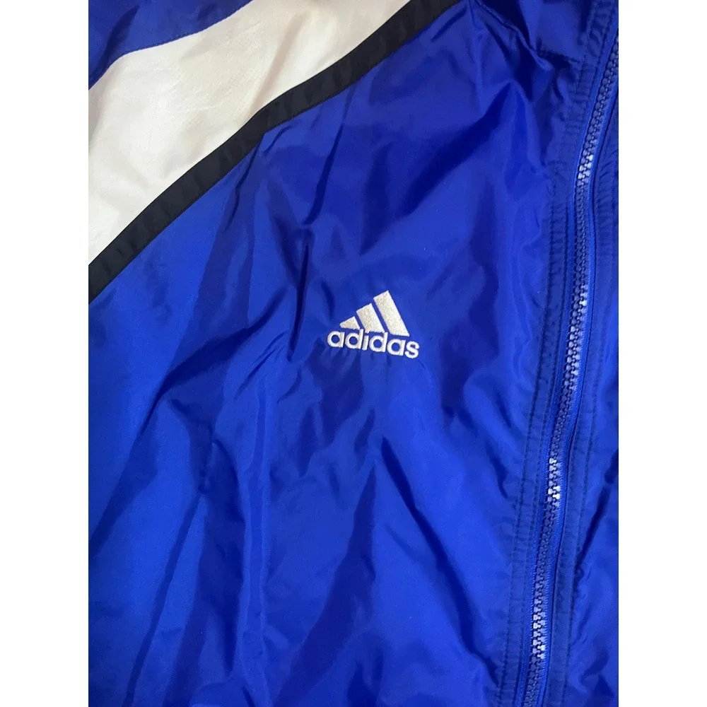 Adidas Team Track Jacket Blue 3  Stripe Full Zip 90s Y2K Performance Mesh L - Picture 3 of 6
